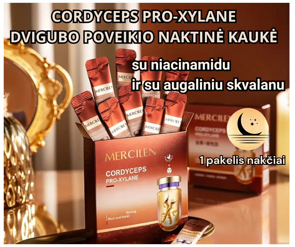 CORDYCEPS PRO-XYLANE DVIGUBO POVEIKIO NAKTINĖ VEIDO KAUKĖ su niacinamidu ir skvalanu